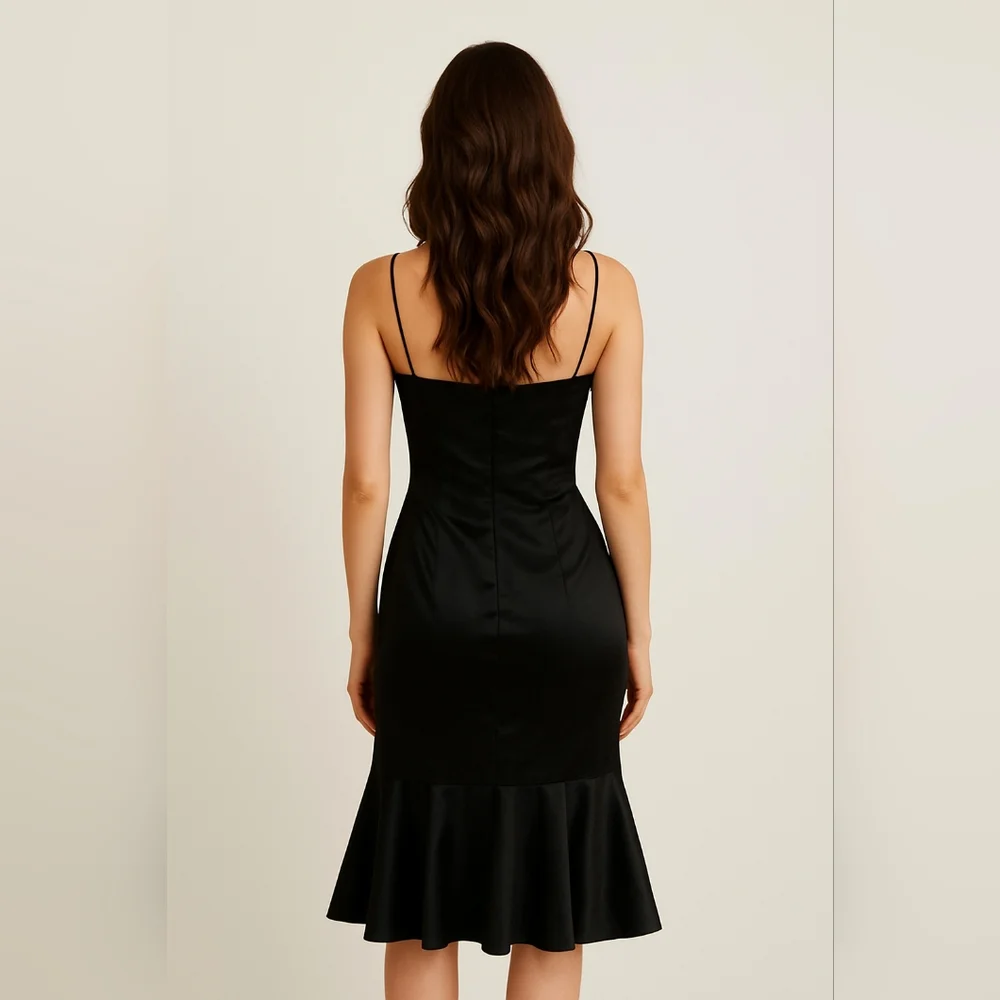 New Nine West satin cocktail dress. Beautiful seams & fishtail bottom. Size 8. - Picture 2 of 8